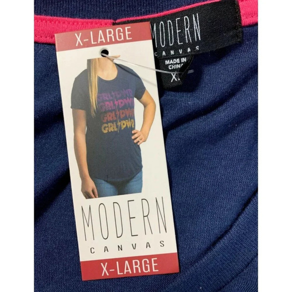 Modern Canvas XL Navy Blue Girl Power Statement Graphic Crew Short Sleeve Tee - Picture 6 of 6